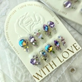 Unghie finte 3D fatte a mano con cristalli viola scintillanti e decori floreali - L / Lusso Leggero Viola Floreale Pieno Diamante