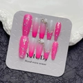 Extra lange press-on nagels met roze verloop, 3D-rozen en parelmoer strassteentjes - Groot (L) / Barbie Roze Westers