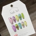 Set di 10 unghie finte fatte a mano stile pop art 3D in colori pastello con cuori - XS / Cuore Colorato Anime