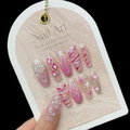 Unghie finte fatte a mano Y2K rosa forma ballerina con fiamme e fiocchi 3D colorati - XS / Stile Y2K Spicy Dolce