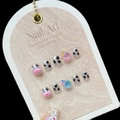 Unghie finte per bambini a tema mucca con glitter argento e ciondoli 3D carini - XS