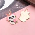 Detail of skull pendant with red roses and butterfly for DIY jewelry making - White Halloween Rose Skull Style (18162)
