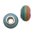 Detailansicht von hellblauen und regenbogenfarbenen Großlochperlen für DIY-Schmuck - 11543-1 13 Mm - 1 G - 5 Mm Blau-gelbe Runde Gestreifte Panjia-perle Mit Großem Loch Aus Harz