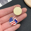 Detail of round US flag and Statue of Liberty enamel pendant with a textured gold back - KC Gold Blue White Red Enamel Alloy Statue of Liberty