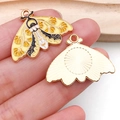 Front and back detail of yellow butterfly enamel pendant charms for DIY jewelry making - Yellow Ginkgo Leaf Butterfly (18776)
