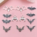 Set di 11 ciondoli a forma di pipistrello in lega argento per creazione gioielli DIY - Set Pipistrello di Halloween Smalto Bianco K (SN567)