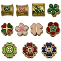 Golden enamel clover and cherry blossom charms for DIY jewelry making and necklaces - Chinese Style Sakura Theme (SN1175) / 10 Pieces/Pack / Multicolor