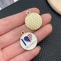 Detail of round enamel American flag heart charms with textured alloy metal back - KC Gold Blue White Red Enamel Alloy Round I Love This Country
