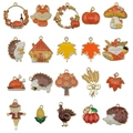20pcs Thanksgiving enamel charms featuring maple leaf, turkey, and pumpkin for DIY jewelry - Mixed Thanksgiving Series (SN1002)