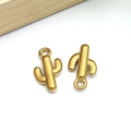 Macro detail of gold-plated cactus pendants with matte finish for DIY jewelry - Gold Stainless Steel Cactus Pendant (T2783)