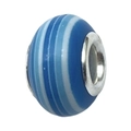 Blau-weiß horizontal gestreifte Harzperle mit silbernem Metallkern für DIY-Schmuck - Seeblau Rund Gestreift Stil (13162) / 13mm (5mm Loch) / Seeblau