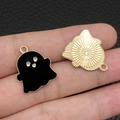 Detail of Halloween ghost charms with black enamel finish and golden textured back - Black Cute Devil Ghost (15129)
