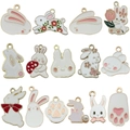 Pink and white enamel bunny and cat paw alloy charms for DIY necklaces and jewelry - Mixed Easter Bunny Series