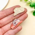 Detail view of red leopard print cowboy hat charm with star accent for DIY jewelry - Gold Brown Star Cowboy Hat (23765)
