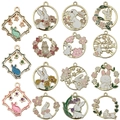 12er Set Emaille-Anhänger Hase mit Blumenkranz für DIY-Schmuckherstellung - Emaille Ostern Mondfest Hase Set