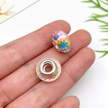Facettierte bunte Harzperlen mit großem Metallkern für DIY Armband Charms Design - Facettierter Regenbogen gestreifter Stil (14435) / 1 Stück/Packung (8x14mm) / bunt