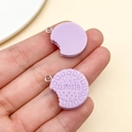 Detail of purple resin biscuit charms with metal rings for DIY jewelry and keychain decor - Purple Letter Sandwich Cookie