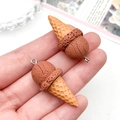 Detail of 3D miniature chocolate ice cream cone charms with silver metal loops for DIY - Brown (23826)