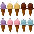 Set of ten colorful 3D resin ice cream cone charms with silver rings for DIY crafts - Ice Cream Series (Set of 10)
