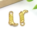 Golden western cowboy boot pendant with green enamel detailing for DIY jewelry making - Yellow Enamel Western Cowboy Boot (T1560)