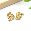 Golden stainless steel horse head charms with detailed mane for DIY jewelry making - Gold Stainless Steel Horse Head Pendant (T2781)