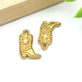 Western gold cowboy boot pendant with star pattern for DIY earring jewelry making - Gold Stainless Steel Cowboy Boot Pendant (T2782)
