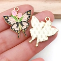 Pendentif papillon en émail tulipe rose plaqué or pour la création de bijoux DIY - Papillon Tulipe Rose (18107)