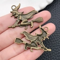 Antique bronze witch on broomstick charms for Halloween DIY jewelry making - Halloween Witch (4607) / 25x50