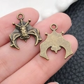 Antique bronze bat charms for DIY jewelry making with realistic wing textures - Halloween Bat (1480) / 17x19