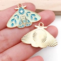 Enamel butterfly moth pendants with green blue colors and gold plating for jewelry making - Green Butterfly (18691)