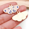 Pink and blue butterfly enamel pendant with gold star motifs for jewelry making - Pink Butterfly (18692)