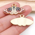 Golden butterfly alloy pendant with colorful enamel wings and moon pattern detail - Brown Butterfly (18693)