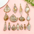 Laser plated acrylic ocean shell charms set for DIY jewelry with gold metal edges - Laser Gold Shell Ocean Series Collection (SN1391)