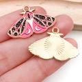 Pink and black enamel moth charm with gold star motifs and rounded hanging loop - Rose Red Butterfly (18694)