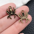 Antique bronze spider alloy charms for DIY jewelry making, front and back view - Halloween Small Spider (21) / 14x18