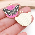 Pink and black butterfly alloy charm with star and moon patterns for DIY jewelry - Purple And Black Butterfly (18698)