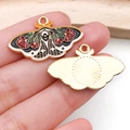Black enamel moth pendant with red rose pattern and golden finish butterfly charm - Black Red Rose Butterfly (18775)