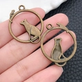 Antique bronze cat and mouse silhouette charms for DIY jewelry and earrings - Hollow Cat and Mouse (625) / 25x31mm