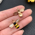 Golden bee pendant charm with black enamel stripes and sparkling crystal wings - Yellow Enamel Bee (11872)