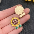 Sunflower alloy charm with yellow enamel finish and golden back for DIY jewelry making - Yellow Sunflower Style (21834)