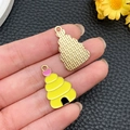 DIY yellow honeycomb charm pendant in enamel alloy for bracelet and earring making - Heart Bee Honeycomb Style (23018)