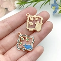 Hohler Mond-Hasen-Anhänger in Gold und Blau mit Emaille-Effekt für DIY-Schmuck - 21x25 / Blau Emaille Raute Quadrat Alice Hase