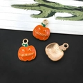 Halloween pompoen hangers van emaille legering voor DIY kettingen en oorbellen - Oranje Ronde Pompoen (14010)