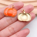 Colgante de calabaza en esmalte naranja y aleación dorada para joyería artesanal - Calabaza de Esmalte Naranja Acción de Gracias (20286)
