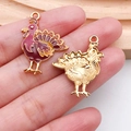 Colgante de pavo de Acción de Gracias en esmalte con marco dorado y tonos otoñales - Pavo de Esmalte Rojo Marrón Acción de Gracias (20292)