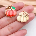 Colgantes de calabaza en esmalte naranja y calabaza dorada texturizada para joyas DIY - Calabaza de Esmalte Naranja Acción de Gracias (20291)