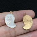 Ghost charm for DIY jewelry with white enamel on a gold finish metal base - White Scary Little Ghost (15132)