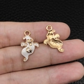 Ghost pendant with white enamel finish and golden G letter for jewelry making - Letter G Ghost (15133)