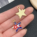 Star-shaped alloy pendants with American flag enamel pattern and golden back - KC Gold Blue White Red Enamel Alloy USA Flag Star