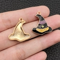 DIY black and gold witch hat alloy pendant with Good Witch lettering for jewelry - Black Witch Hat (15283)